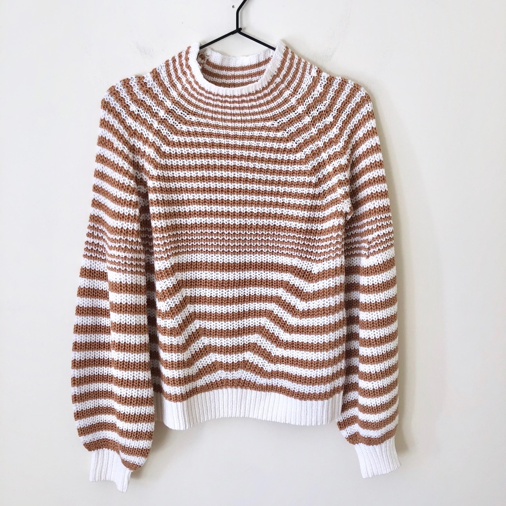 SAYLOR Brown and White Striped Turtleneck Sweater - Picture 4 of 6